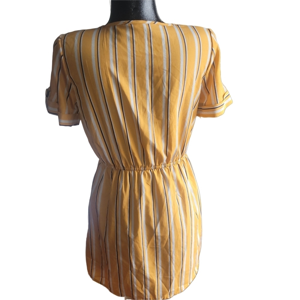 Indulge Yellow Striped Faux Button Short Sleeve Shirt Dress Size M - Picture 6 of 7